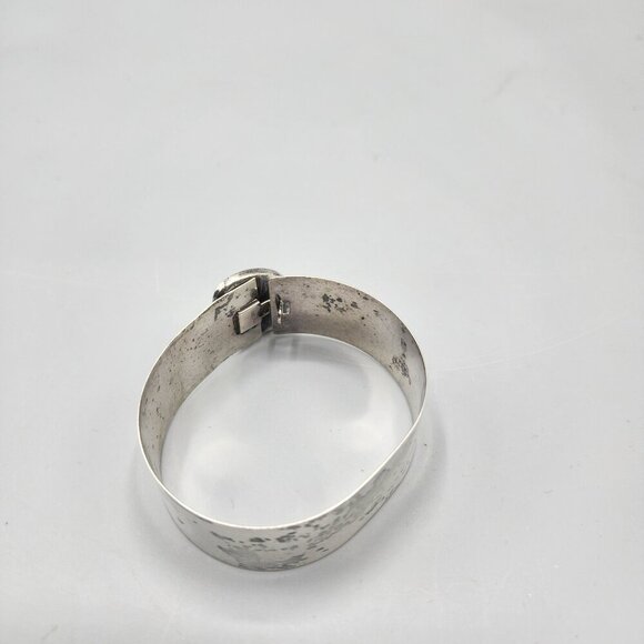 Sterling Silver Hinged Cuff Bracelet Oval White Stone 925 JPA 20 Grams Vtg - Picture 10 of 11